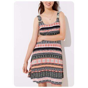 LOFT Black, Coral & Olive Tribal Stripe Sleeveless Mini Dress